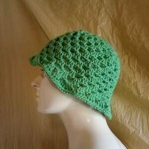 Handmade Crochet Green Cloche Hat